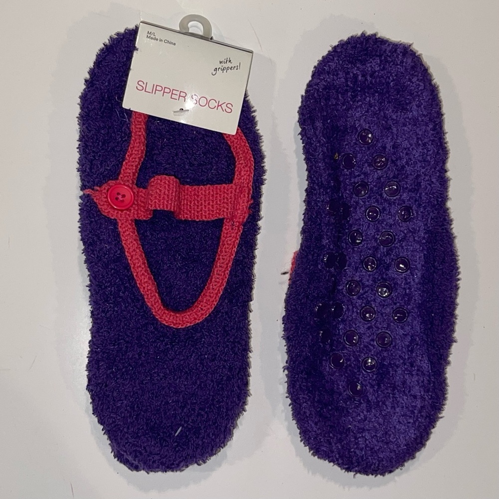 GMA Accessories Purple & Pink Slipper Socks with Grippers, Size S/M or M/L